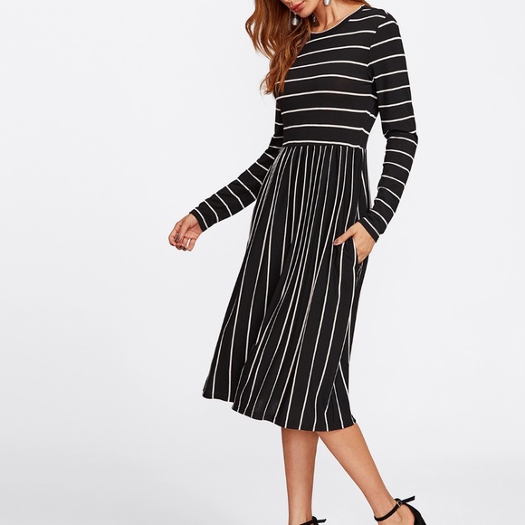 🎉 HP 🎉 Mixed Striped Tee Midi Dress L - Picture 3 of 4